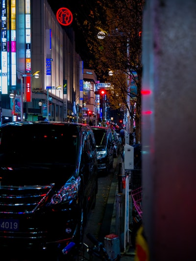 The car on a busy city street
